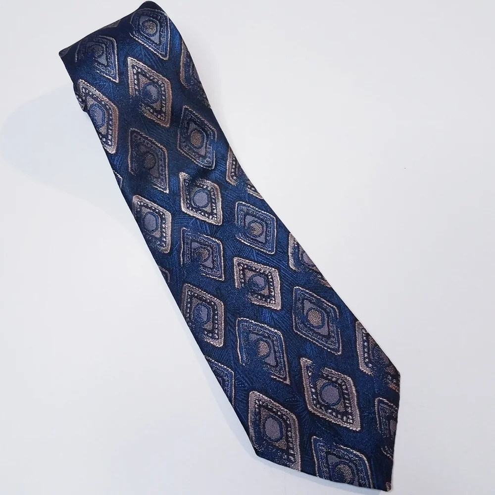 Oscar De La Renta Men's Tie Studio Black Blue Beige Made in the USA